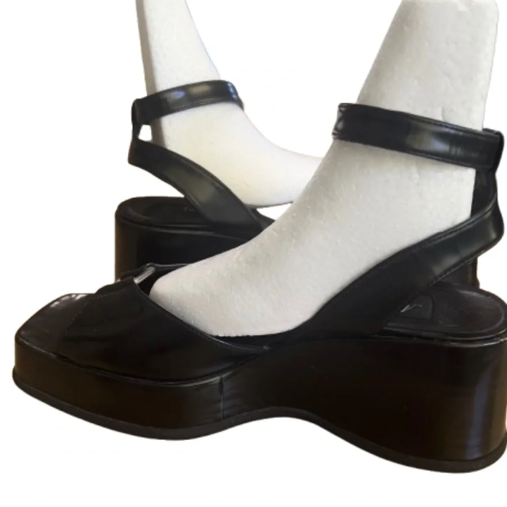 Atelier Voisin Paris Platform Sandals Black Shoes Leather Strappy Ankle Buckle 9